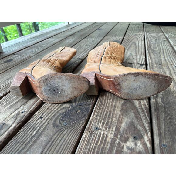 Vintage Frye Tan Western Boots Size 8 - Cowboy Cowgirl Boots - Picture 8 of 8